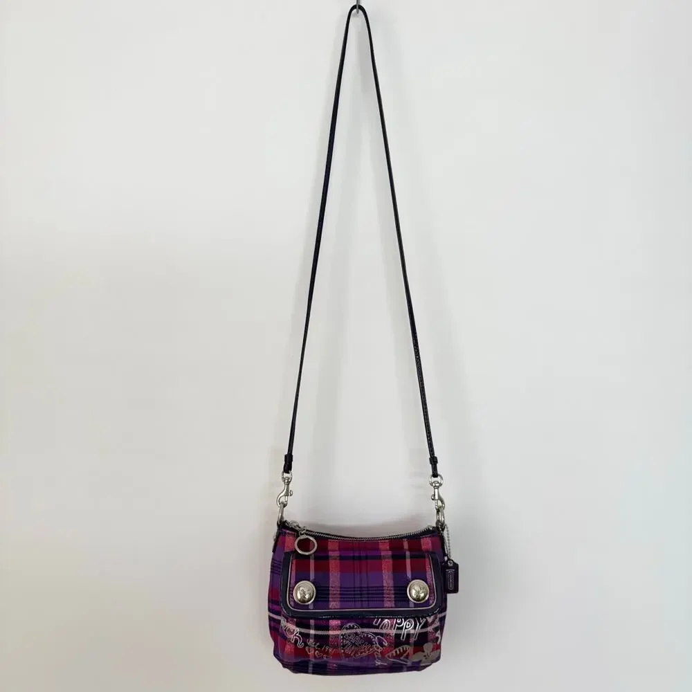Coach Poppy Tartan Plaid Crossbody Bag Vintage Y2K Purple